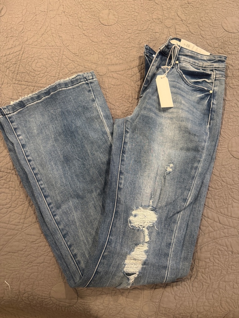 High-Rise Light Blue Distressed Wide-Leg Jeans